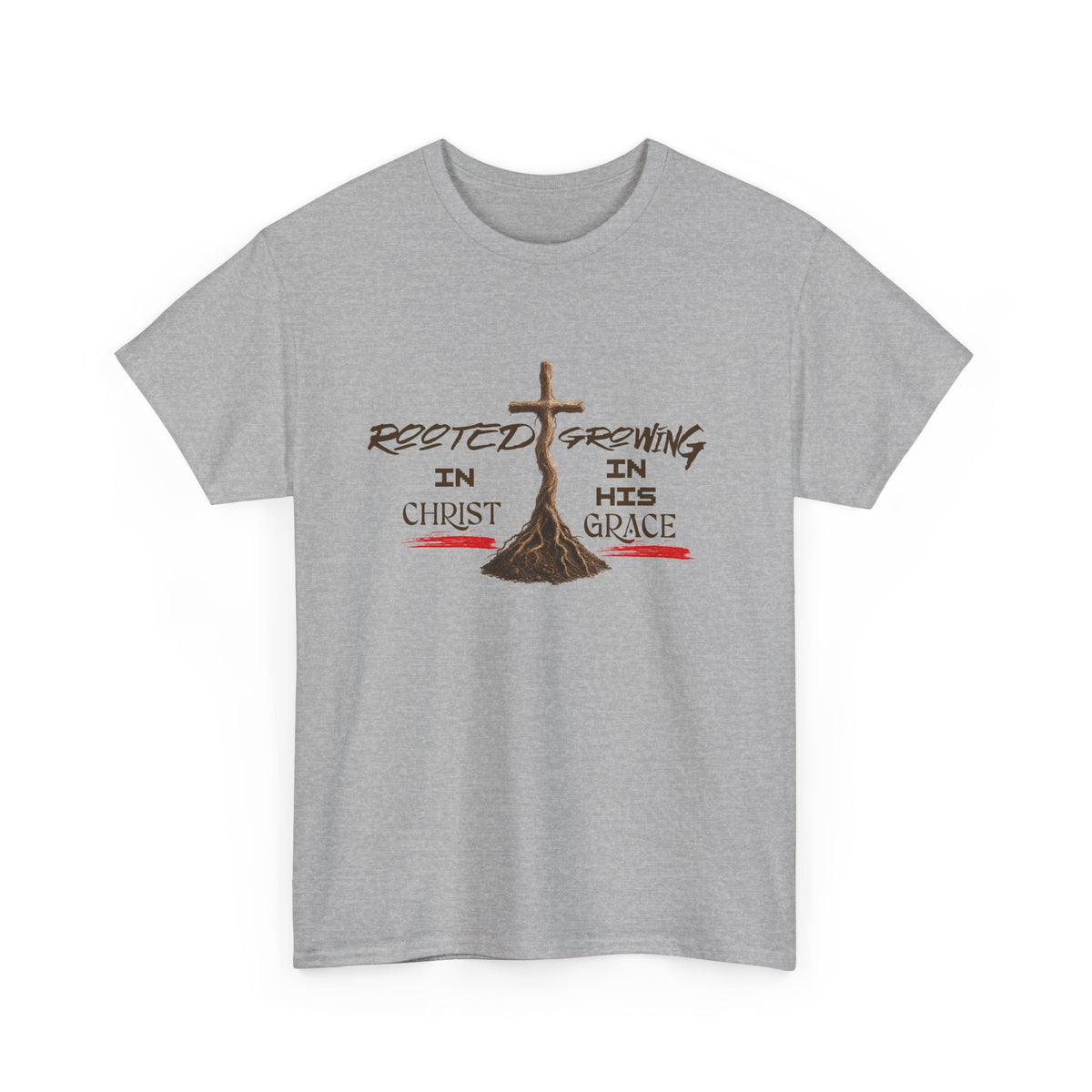 Christian Cross T-Shirt — 'Rooted & Growing in Christ, In His Grace' Faith Tee