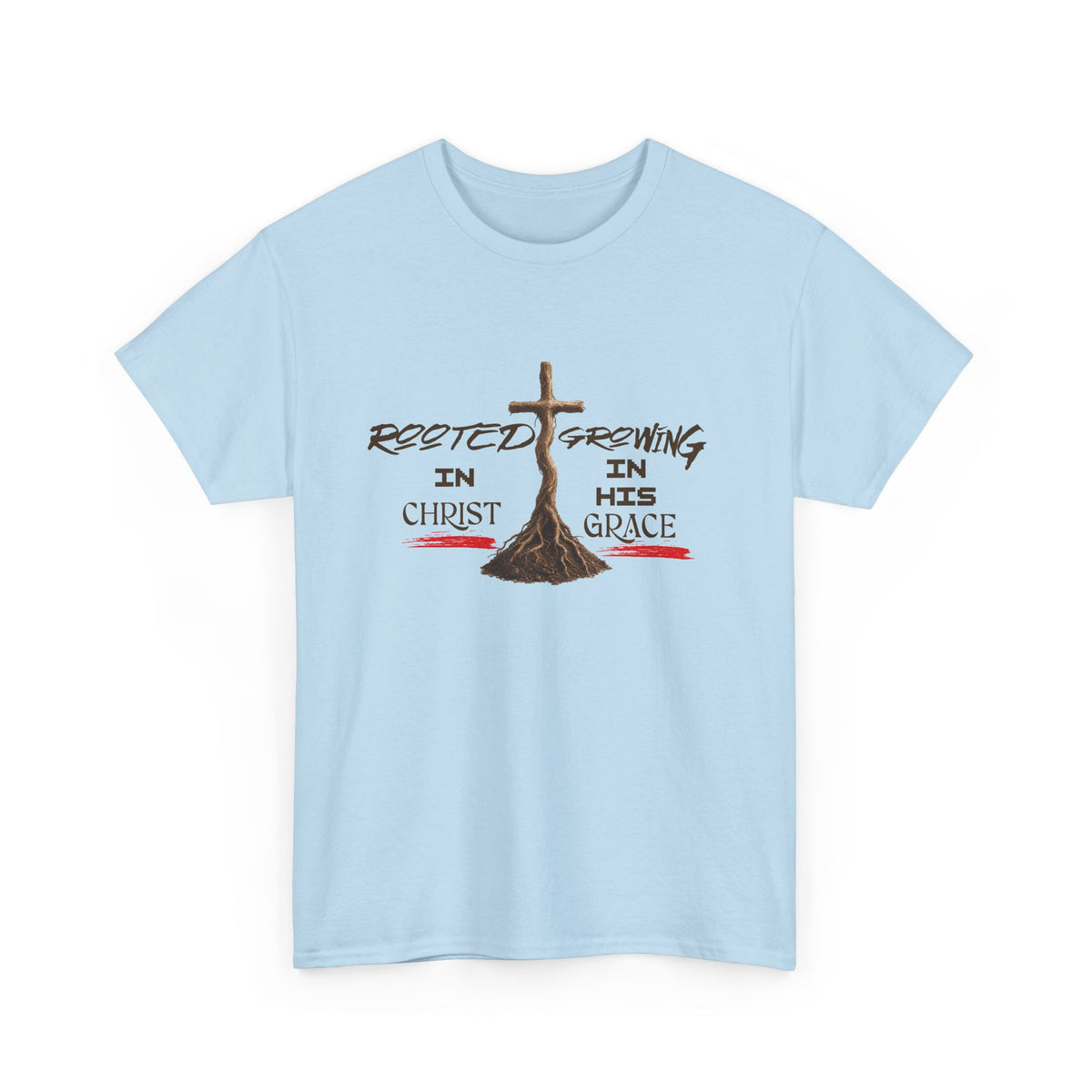 Christian Cross T-Shirt — 'Rooted & Growing in Christ, In His Grace' Faith Tee