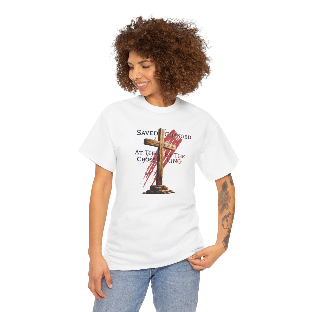 Saved at the cross - Changed by the KING - Christian Cross T-Shirt