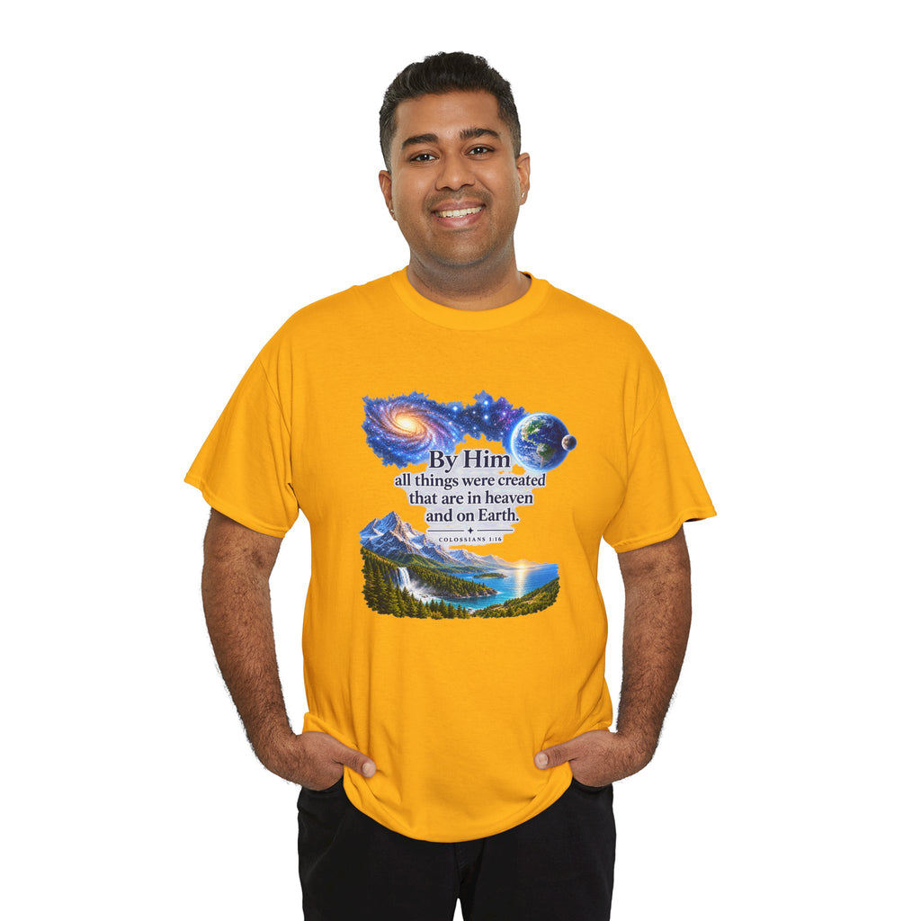 Creation T‑Shirt – "By Him all things were created" Nature & Space Faith Tee