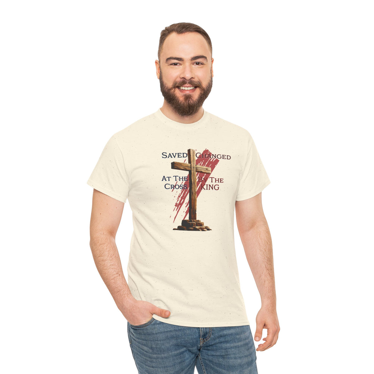 Saved at the cross - Changed by the KING - Christian Cross T-Shirt