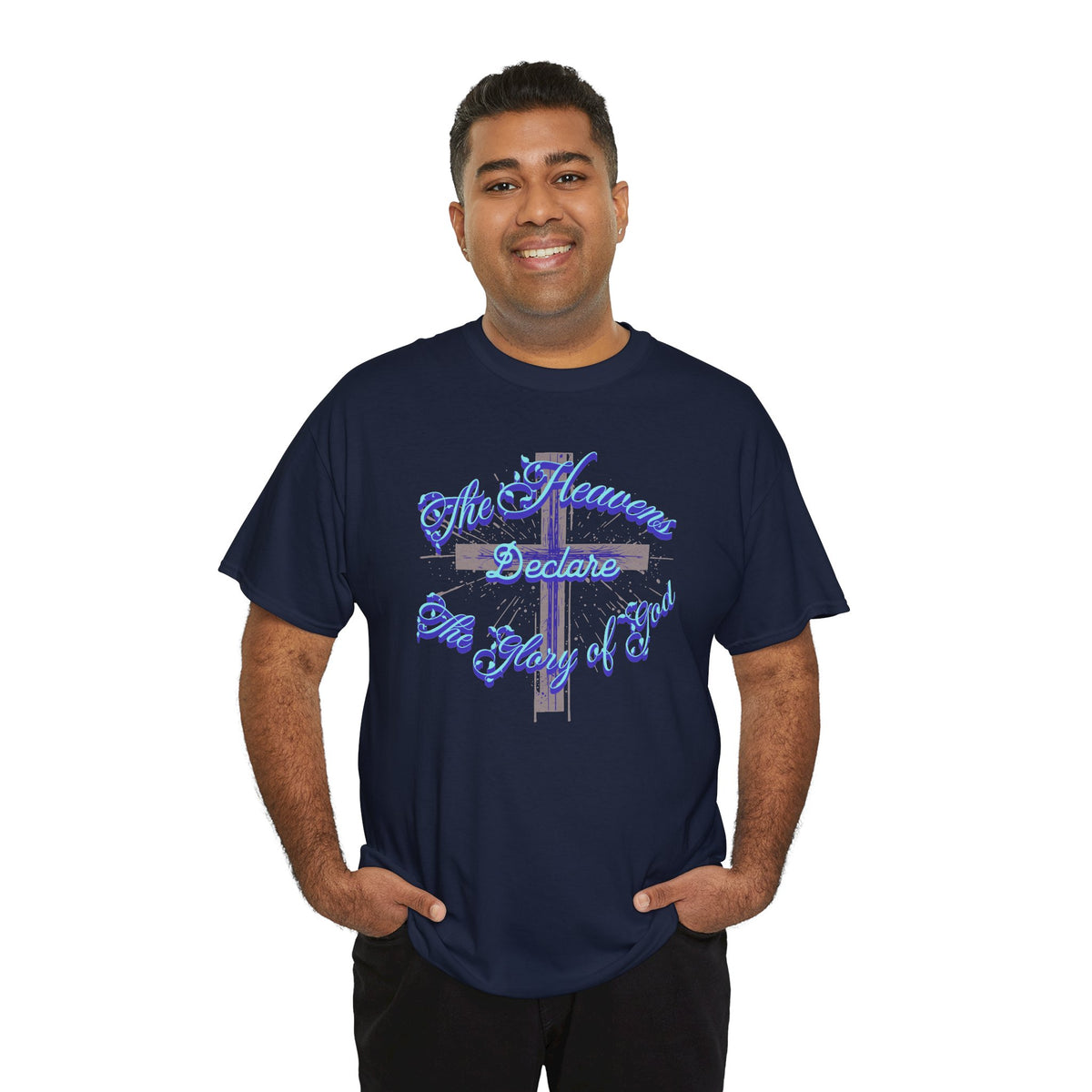 Religious Cross Tee — "The Heavens Declare The Glory of God" Christian Graphic T-Shirt