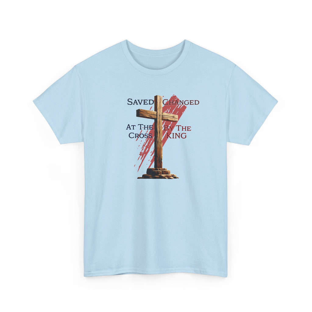 Saved at the cross - Changed by the KING - Christian Cross T-Shirt