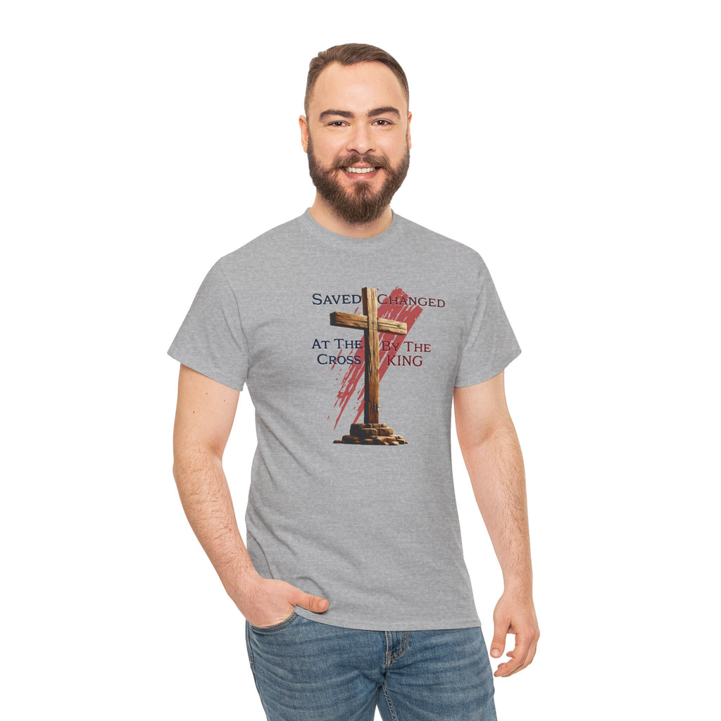 Saved at the cross - Changed by the KING - Christian Cross T-Shirt