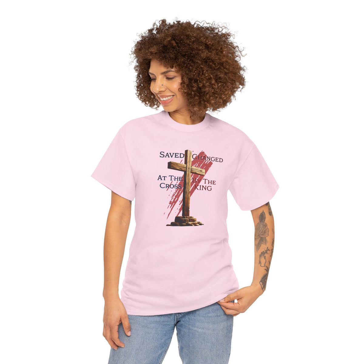 Saved at the cross - Changed by the KING - Christian Cross T-Shirt