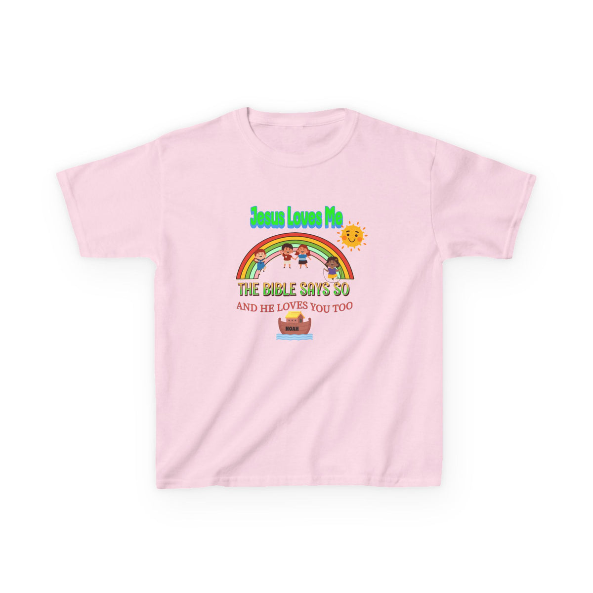 Kids T-Shirt — 'Jesus Loves Me' Rainbow Bible Verse Tee for Children