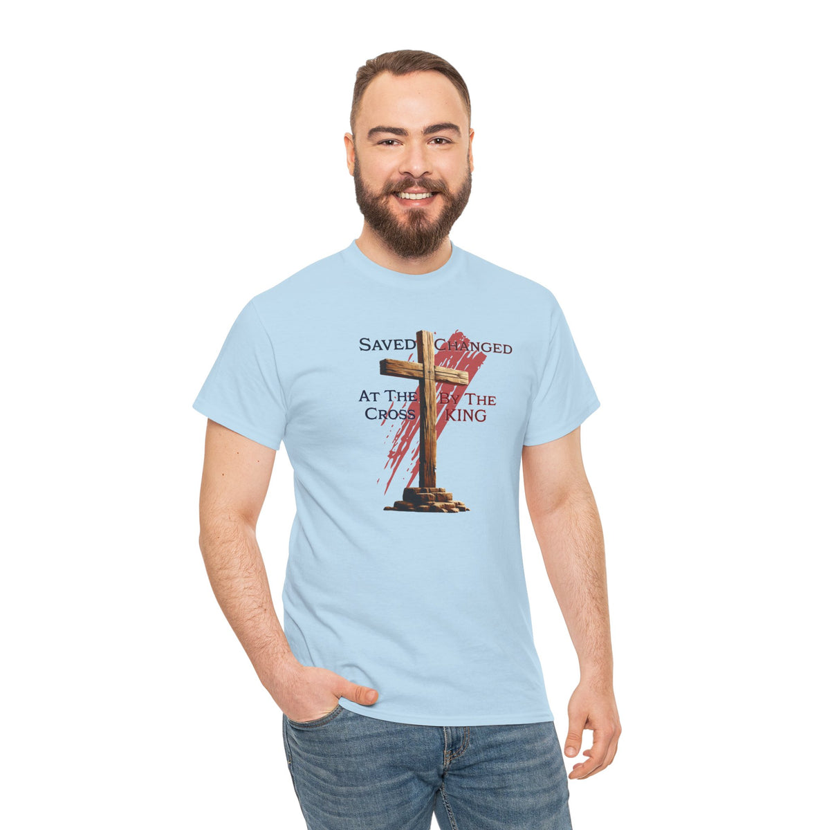 Saved at the cross - Changed by the KING - Christian Cross T-Shirt