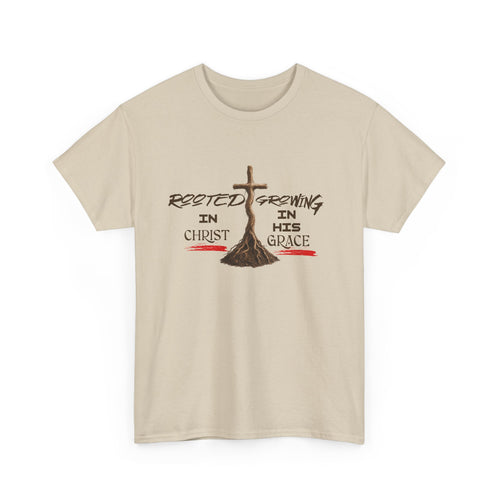 Christian Cross T-Shirt — 'Rooted & Growing in Christ, In His Grace' Faith Tee