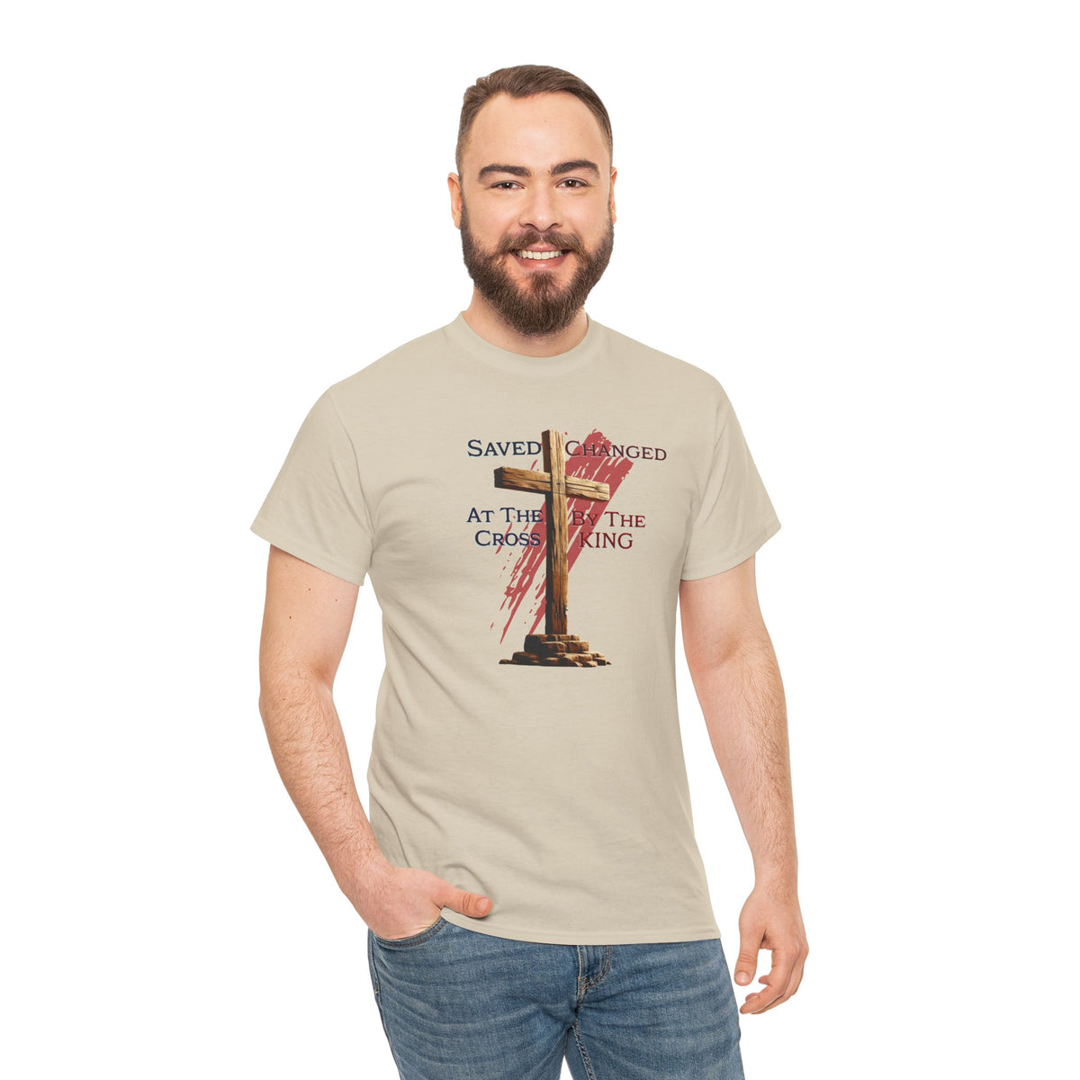 Saved at the cross - Changed by the KING - Christian Cross T-Shirt