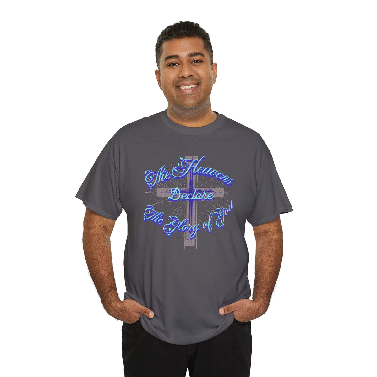 Religious Cross Tee — "The Heavens Declare The Glory of God" Christian Graphic T-Shirt